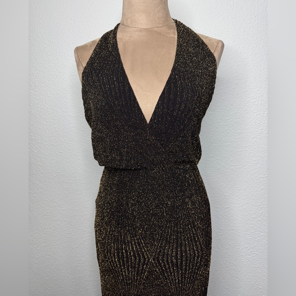Nasty Gal Black and Gold Halter Dress, Size Medium - Picture 2 of 8